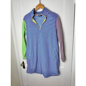 Lands' End Fleece Quarter Zip Colorful Striped Women's Long Sleeve Dress XLP